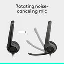 LOGITECH WIRED HEADSET STEREO NOISE CANCELLING PC/LAPTOP USB-A H390 - BLACK - Like New