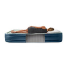 INTEX ELEVATED 18" PILLOW REST QUEEN AIR MATTRESS, INTERNAL PUMP, OFF-WHITE/BLUE - Brand New