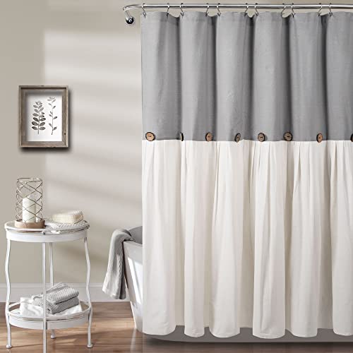 LUSH DECOR LINEN BUTTON SHOWER CURTAIN 72" W X 72" L 54512014 - WHITE/GRAY - Like New