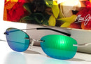 MAUI JIM AKI AKI MATTE SILVER FRAME POLARIZED GREEN MIRROR LENSES SUNGLASS - Like New