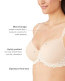 WACOAL WOMENS EMBRACE LACE LIGHTLY PADDED UNDERWIRE MID T-SHIRT 36DD - SAND - Brand New