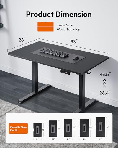 FEZIBO Standing Desk 63×28" Electric Height Adjustable Sit Stand Up - BLACK - Like New