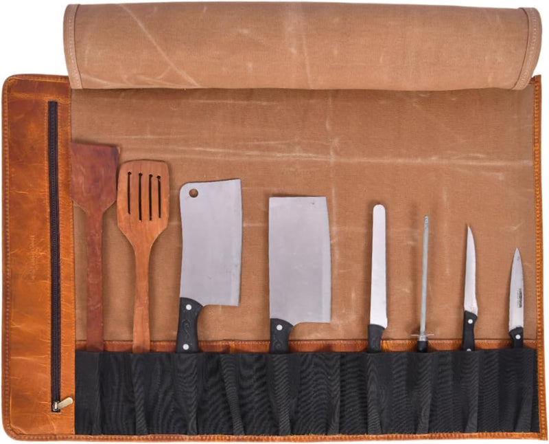 AARON LEATHER GOODS VENDIMIA ESTILO CHEF KNIFE ROLL BAG, LEATHER CASE - ROYAL - Like New