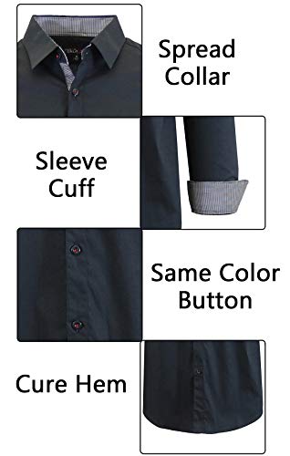 HQ Galaxy By Harvic Mens Long Sleeve Solid Slim Fit Dress Black L - Brand New