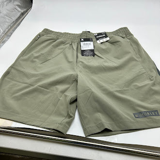 HURLEY WARMUP SHORT IGUANA WITH A DARK GRAY STRIPE - SIZE: MEN M - IGUANA - Brand New