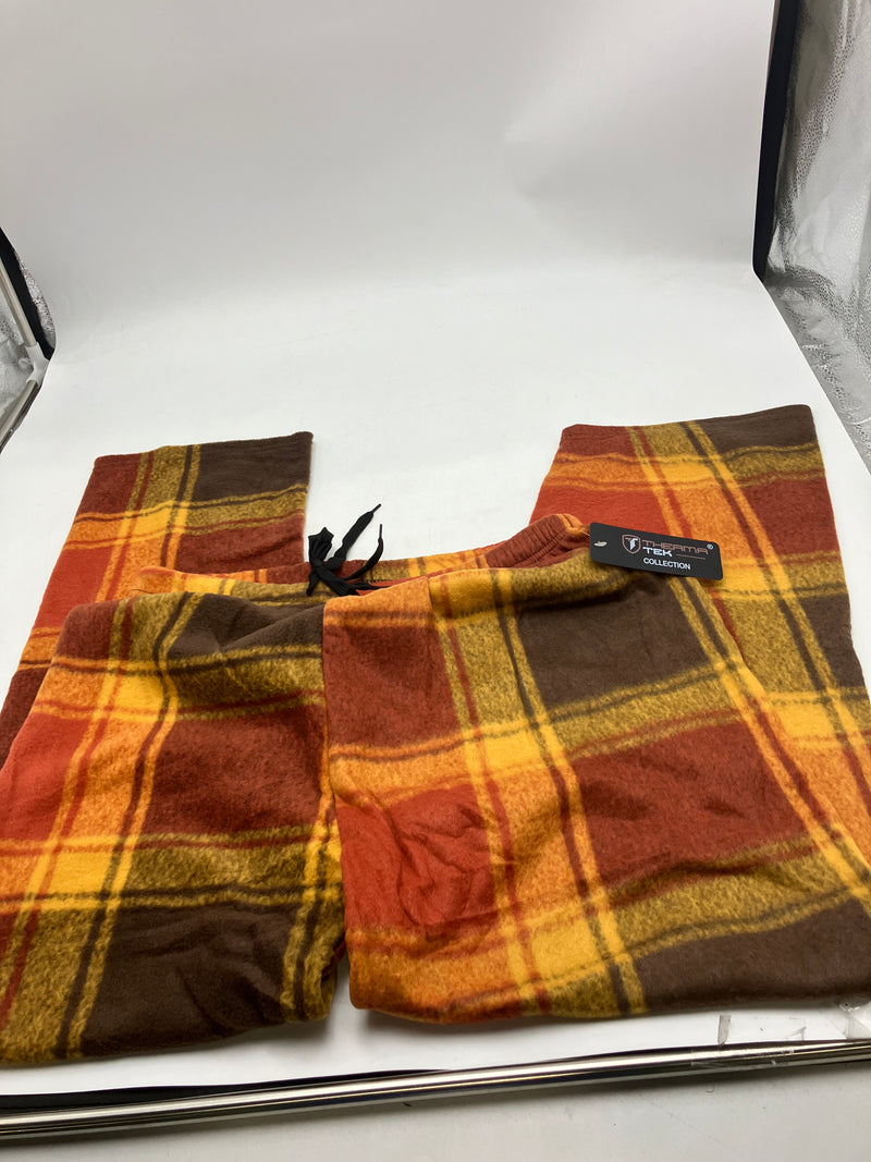 THEAMA TEK COLLECTION MEN’S SOFT FLEECE PAJAMAS, MEDIUM, ORANGE PLAID, AP-1871 - Brand New