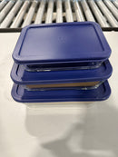 DURA CULINA 3 PIECE SET GLASS FOOD STORAGE WITH LID, BOROSILICATE GLASS - BLUE - Like New
