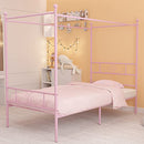 Weehom Twin Canopy Bed Frame with Headboard, Metal Twin Beds for Kids - Pink - Like New