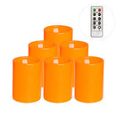 GIVEU FLAMELESS FLICKERING PLASTIC LED CANDLE 6-PACK REMOTE CANDLE 3X4 -ORANGE - Like New