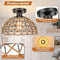 Boho Semi Flush Mount Light Fixture, Woven Flush Mount Ceiling Light C6215-01-BK Like New