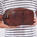 10" Premium Leather Toiletry Travel Pouch King-Size Vintage Dopp - Dark Brown - Like New