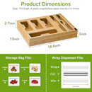 KOCWELL BAMBOO BAG STORAGE ORGANIZER - 2 WRAP DISPENSER WITH CUTTER & 4 SLOTS - Like New