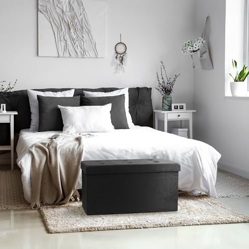 SORBUS Storage Ottoman Bench Collapsible/Folding Chest Cover Faux Suede Black - Brand New