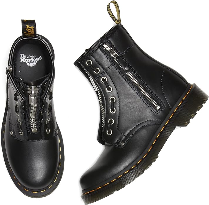 1460TZ Dr. Martens Women's 1460 Twin Zip Leather Lace Up Boots Black/Wanama 11 Like New