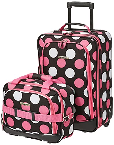 Rockland Fashion Luggage SetExpandable 14/19 F102 - Black W/ Pink/Gray Dots - Like New