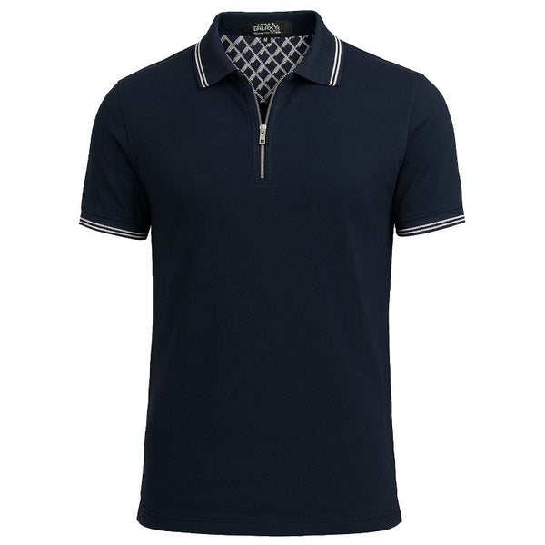 GALAXY BY HARVIC MEN’S MODERN FIT POLO SHIRT WITH ZIP PLACKET - SIZE: L - NAVY - Brand New