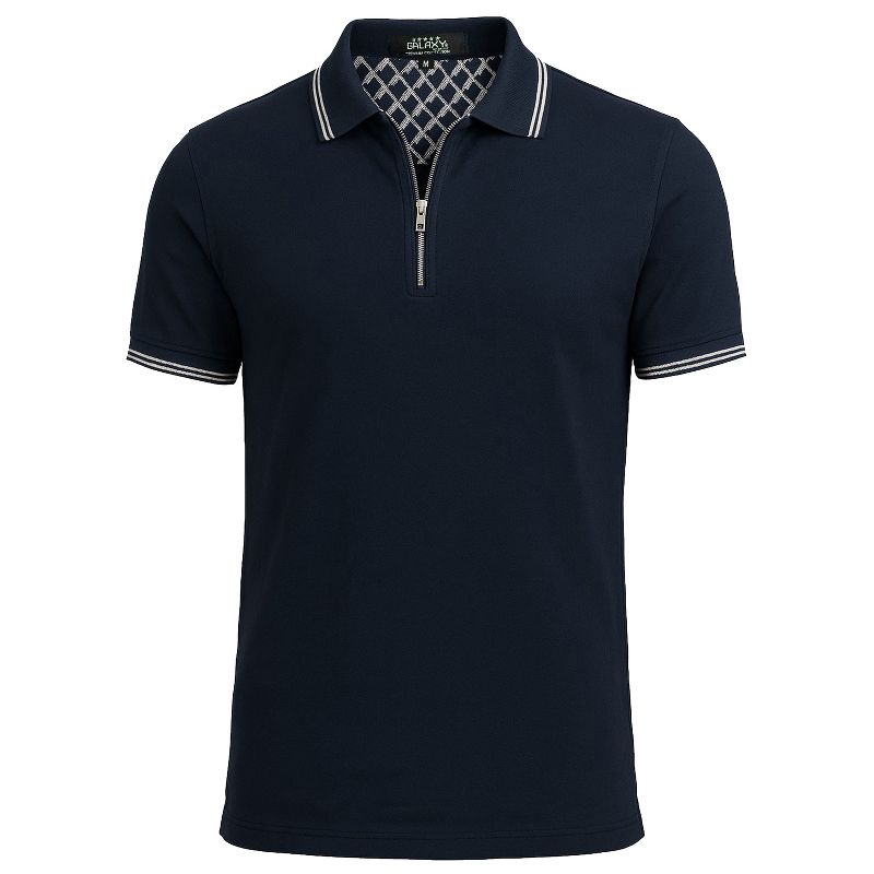 GALAXY BY HARVIC MEN’S MODERN FIT POLO SHIRT WITH ZIP PLACKET - SIZE: L - NAVY - Brand New