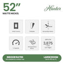 HUNTER 50812 PRESTO 52 INCH 3 BLADE CEILING FAN IN MATTE NICKEL - MATTE NICKEL - Like New