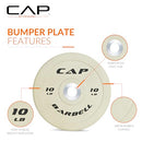 CAP BARBELL RUBBER OLYMPIC BUMPER PLATE | MULTIPLE OPTIONS/COLORS - COLOR: WHITE - Like New