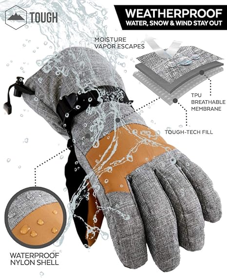 TOUGH OUTDOORS SKI & SNOW GLOVES - COLD WEATHER WINTER GLOVES M- GRAY/BROWN - Like New