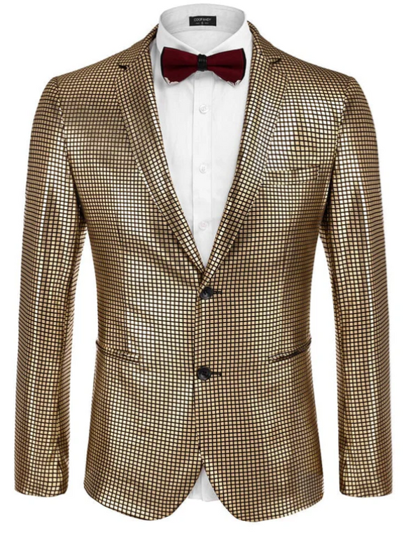 COOFANDY STYLISH METALLIC BLAZER JACKET 70S DISCO STYLE - SIZE: MEDIUM - GOLD - Brand New