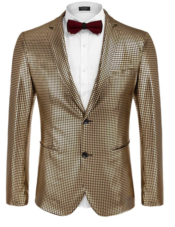 COOFANDY STYLISH METALLIC BLAZER JACKET 70S DISCO STYLE - SIZE: MEDIUM - GOLD - Brand New