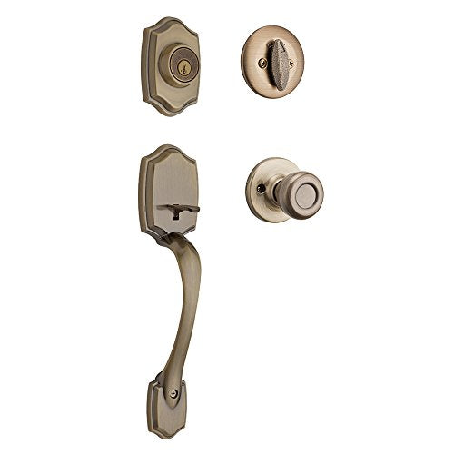 Kwikset Belleview Front Door Lock Handle Deadbolt Set 96870-098 - ANTIQUE BRASS - Like New