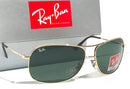 RAY BAN METAL AVIATOR SUNGLASSES 64-13-125MM - GOLD/GREEN - Like New