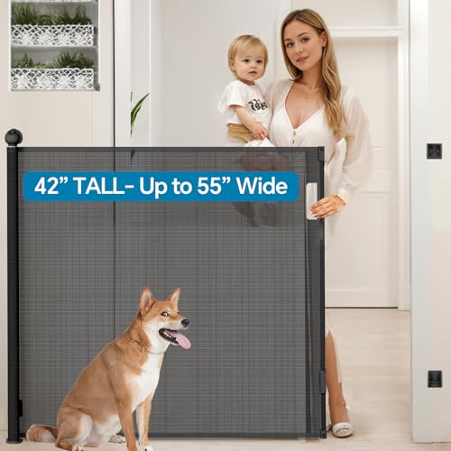 BULUBAKY EXTRA TALL SAFETY RETRACTABLE BABY GATE BLACK, 42" TALL X 55" WIDE - Like New