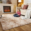 B09F9LQHWT Fluffy Shag Area Rugs for Bedroom, 5 x 7 Feet Tie-Dyed Beige - Like New