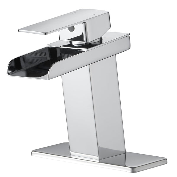 BWE WATERFALL BATHROOM FAUCET CHROME POLISHED MODERN SINK SINGLE HOLE HANDLE - Like New