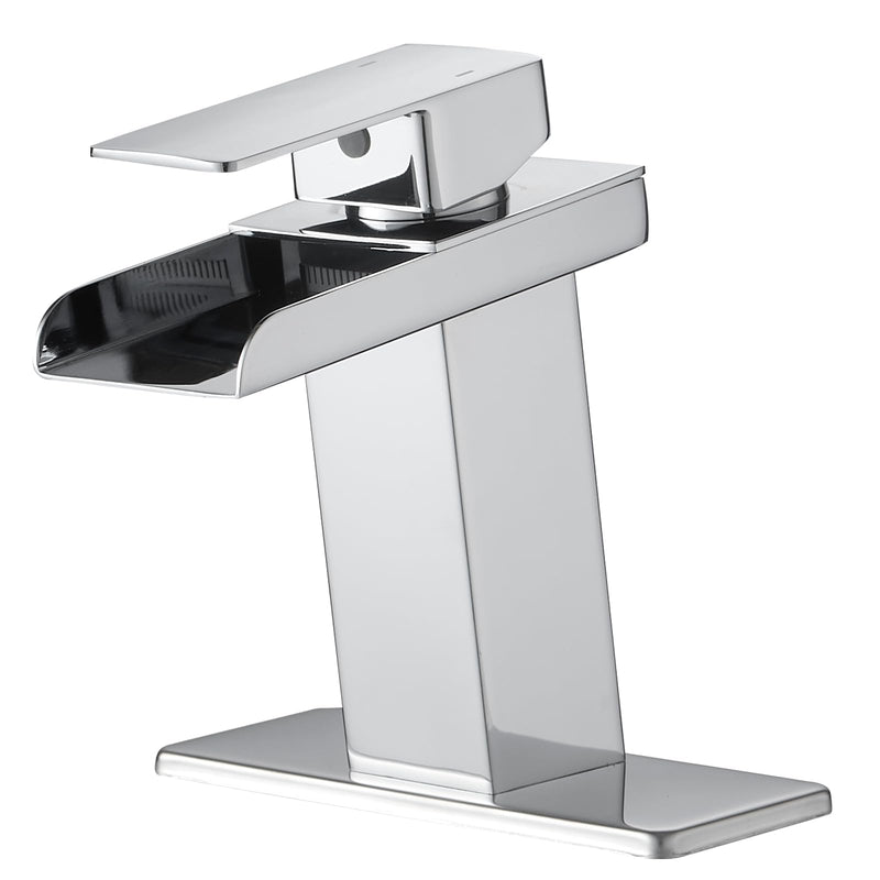 BWE WATERFALL BATHROOM FAUCET CHROME POLISHED MODERN SINK SINGLE HOLE HANDLE - Like New