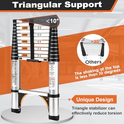 Soctone Telescoping Ladder 12.5FT Aluminum Button Retraction Extension Ladder - Like New