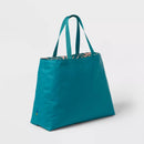 OPEN STORY WATER RESISTANT REVERSIBLE TOTE BAG - PALM DESIGN - TEAL/WHITE - Brand New