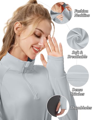 FKEEP Women Long Sleeve Quick Dry Athletic Shirt UPF 50+ Top Thumbholes - Gray - Brand New