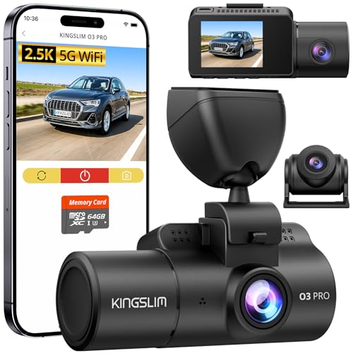 KINGSLIM 3 Channel 5G WIFI Dash Cam + 64GB, Front, Rear Inside Dashcam O3PRO - Like New
