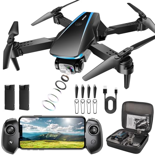 ODDIRE DRONE WITH CAMERA 2 BATTERIES CARRYING CASE PROPELLERS X28 - BLUE - Like New