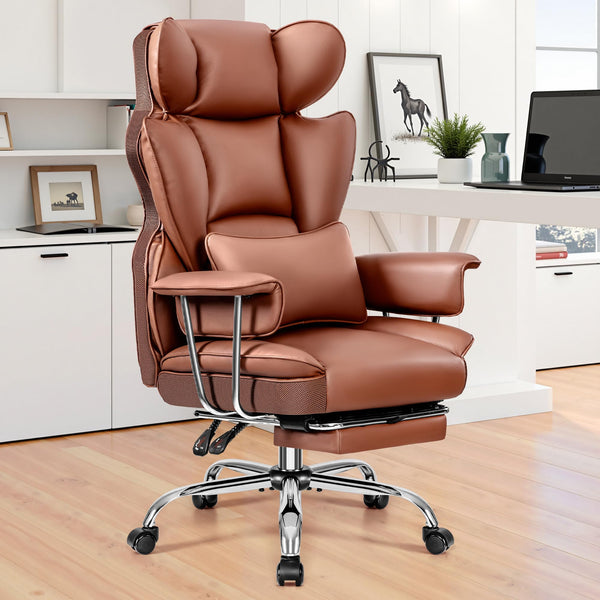 BESTFAIR ERGONOMIC OFFICE GAMING CHAIR WITH FOOTREST BIG TALL LUMBAR - BROWN - Like New