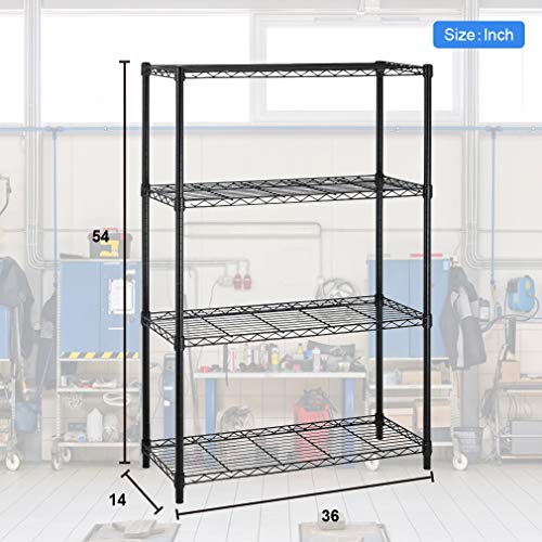 BESTOFFICE 4 TIER SHELVING UNIT WIRE SHELF METAL LARGE STORAGE HEIGHT - Black - Like New