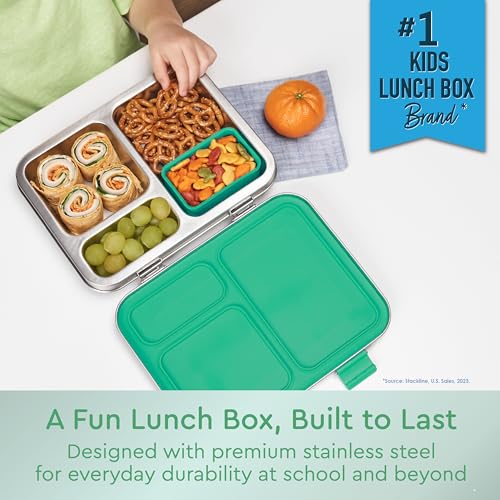 BENTGO KIDS STAINLESS STEEL LEAK-RESISTANT LUNCH - 3 COMPARTMENTS - GREEN - Like New