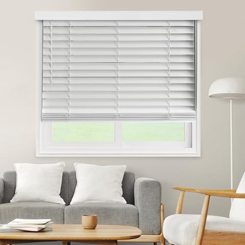 CHICOLOGY FAUX WOOD BLINDS WINDOW SHADES WINDOW TREATMENTS 34"W X 60"H - WHITE - Like New