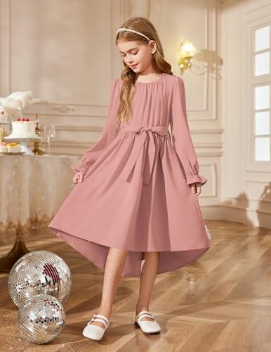 Arshiner Girls Long Sleeve Dress Fashion High Low Flowy Swing Semi Formal - Like New