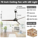 VACZON 70" INDUSTRIAL BLACK 3 WOOD BLADES DIMMABLE LED LARGE CEILING FAN - BLACK - Like New
