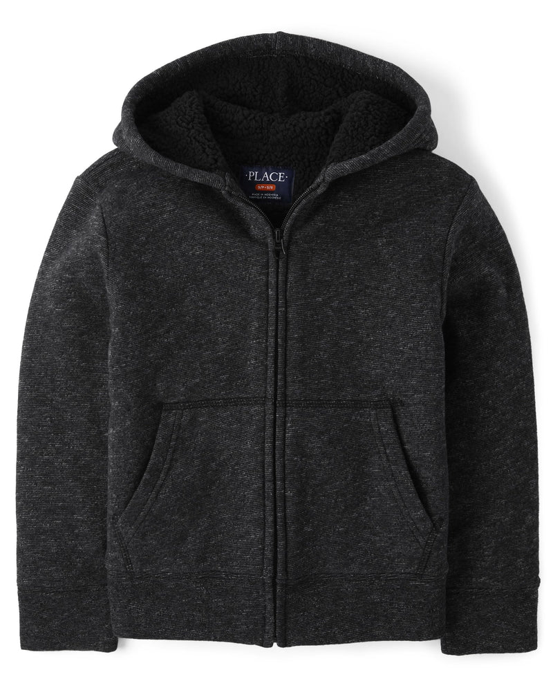 THE CHILDREN'S PLACE BOYS SHERPA ZIP UP HOODIE SIZE: MEN M BLACK - Brand New
