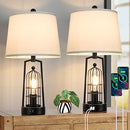 BrightEver Table Lamps with 2 USB Ports, Set of 2 Rustic Industrial Lamp - Black - Like New