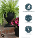The HC Companies 18 Inch Tall Olympia Urn, Lightweight Plant Pot - Black - Brand New