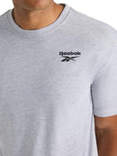 REEBOK MEN SMALL LOGO CREWNECK T-SHIRT, LIGHT COTTON-POLY JERSEY, MEDIUM, GRAY - Brand New