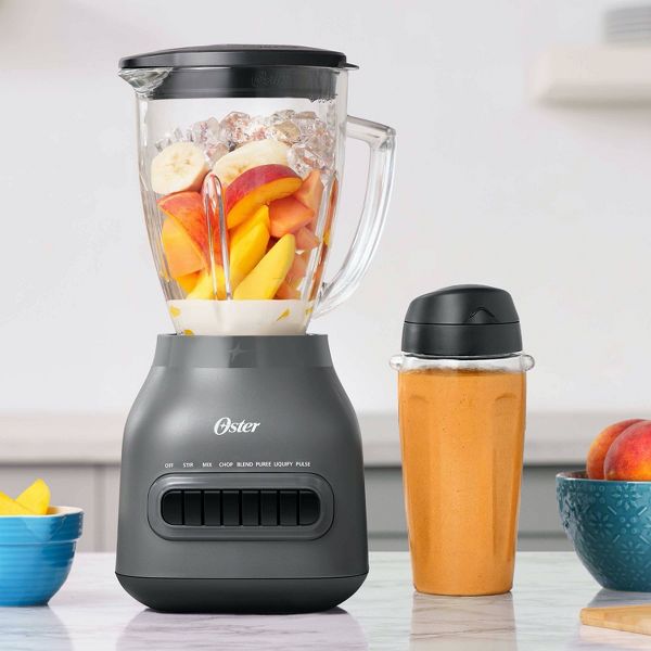 OSTER SMOOTHIE BLENDER, 20 OZ. BLEND-N-GO CUP, 700W, 8 SPEEDS - GRAY - Like New