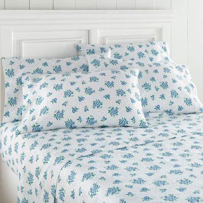 SHAVEL HOME PRODUCTS SEERSUCKER SHEET SET KING, FORGET ME NOT - WHITE/BLUE/GREEN - Brand New