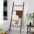 Leesinwing Wood Blanket Ladder 5 Tier Farmhouse Style Wall-Leaning - Dark Brown - Brand New